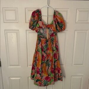 SHEIN Multicolor Floral Puff Sleeve Midi Dress